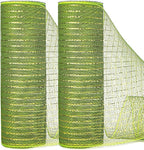 Ribbli 2 Rolls Moss Green Mesh Ribbon,10 inch x 30 feet(10Yard) Each Roll,Metallic Moss Green with Gold Foil,Christmas Ribbon for Wreath Swags and Decorating