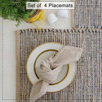 Chardin Home Natural Jute & Grey Placemats, Set of 4 – Rustic Handmade Boho Table Mats, 13x19 Inch Dining Table Placemats for Kitchen, Everyday Meals, Holidays, Farmhouse or Modern Table Décor