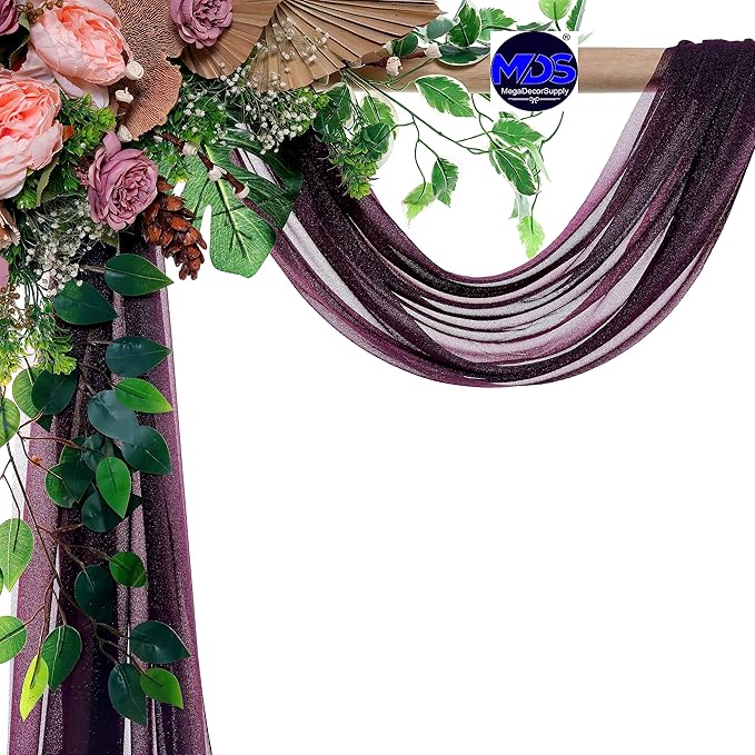 MDS Halloween Chiffon Draping Fabric - 1 Panel, 30" Wide x 50ft Long - Sheer Spooky Arbor & Canopy Drapery for Haunted House Backdrops, Party Ceilings, DIY Costumes & Themed Events - Eggplant