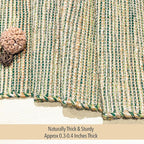 Chardin home Natural Jute Table Runner 13x90 Inch – Vintage Boho Rustic Table Decor – Handwoven Table Runner in Natural Jute and Green – Farmhouse Dining or Console Table Accent