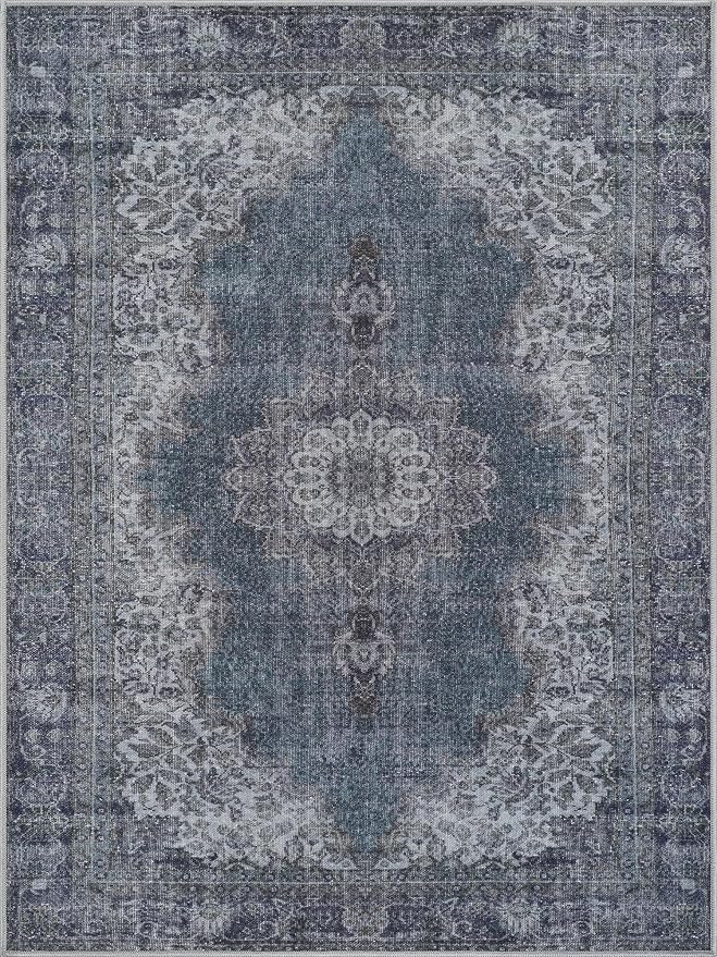 Bloom Rugs Washable Non-Slip 8' x 10' Rug - Dark Teal Traditional Medallion Area Rug for Living Room, Bedroom, Dining Room, and Kitchen - Exact Size: 8' x 10'