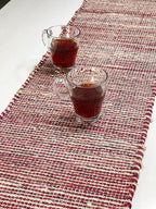 Chardin home Natural Jute Table Runner 13x108 Inch – Vintage Boho Rustic Table Decor – Handwoven Long Table Runner in Natural Jute and Red – Farmhouse Dining or Console Table Accent