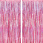 2 Pack Glitter Pink Backdrop, 3.28 FT x 7.05 FT Birthday Party Decorations, Laser Pink Fringe Curtains Foil Streamer Tinsel, Pink Curtains Photo Backdrop Happy Birthday Backdrop