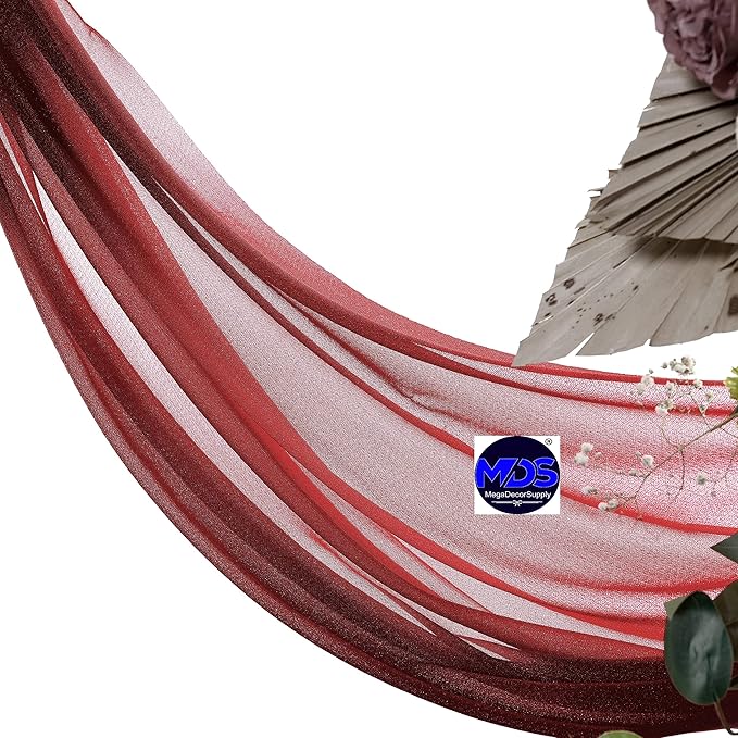 MDS Halloween Chiffon Draping Fabric - 2 Panel, 30" Wide x 30ft Long - Sheer Spooky Arbor & Canopy Drapery for Haunted House Backdrops, Party Ceilings, DIY Costumes & Themed Events - Apple Red