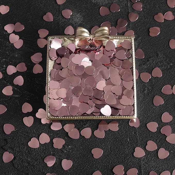 Rose Gold Love Heart Table Confetti - Valentines Day Bachelorette Party Foil Metallic Sequins Wedding Engagement Anniversary Just Married Birthday Party Sprinkles Decorations, 60g