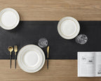 ZeeMart Linen Textured Border Table Runner, 14 x 36 Inch Black, Farmhouse Style Black Table Runners 36 Inches Long, Easy Care Everyday Polyester Table Runner