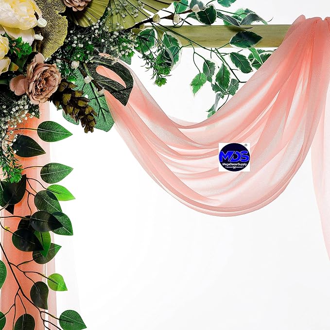 MDS Halloween Chiffon Draping Fabric - 1 Panel, 30" Wide x 20ft Long - Sheer Spooky Arbor & Canopy Drapery for Haunted House Backdrops, Party Ceilings, DIY Costumes & Themed Events - Peach