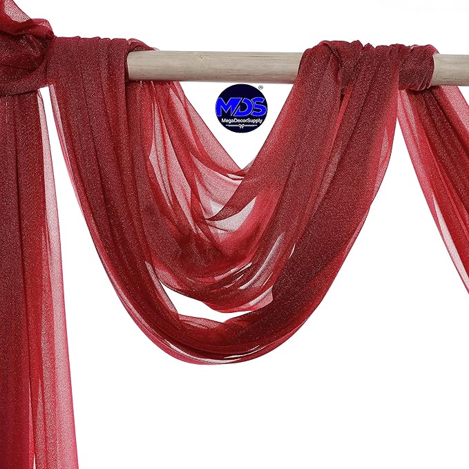 MDS Halloween Chiffon Draping Fabric - 2 Panel, 30" Wide x 40ft Long - Sheer Spooky Arbor & Canopy Drapery for Haunted House Backdrops, Party Ceilings, DIY Costumes & Themed Events - Apple Red