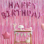 2 Pack Glitter Pink Backdrop, 3.28 FT x 7.05 FT Birthday Party Decorations, Laser Pink Fringe Curtains Foil Streamer Tinsel, Pink Curtains Photo Backdrop Happy Birthday Backdrop
