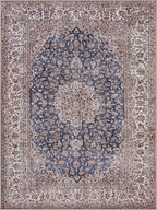 Bloom Rugs Washable Non-Slip 3' x 5' Rug - Dark Blue/Beige Traditional Medallion Area Rug for Living Room, Bedroom, Dining Room, and Kitchen - Exact Size: 3' x 5'