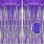 BRAVESHINE Purple Tinsel Foil Fringe Curtains - 2Pcs 3.2x8.2ft Metallic Holidays Photo Backdrop for Halloweens Birthdays Valentine's Bridal Shower Bachelorette Anniversary Engagement Party Supplies