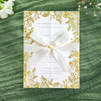 PONATIA 50 PCS Vellum Jackets for 5x7 Wedding Invitation Cards- 135gsm Floral Printed Vellum Sleeves, Invitation Cards Wraps (Champagne Gold Foil)