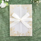 PONATIA 50 PCS Vellum Jackets for 5x7 Invitations- 135gsm Gold Foil Print Floral Printed Vellum Sleeves, Quinceanera Wedding Invitation Cards Wraps, Transparent Christmas Gift Cards Jackets