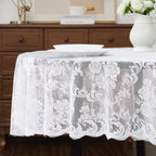 LinenZone Small White Round Tablecloth for Rustic Vintage Decor. Sheer Lace Table Cloth Works Great As Wedding Tablecloth or Thanksgiving Table Cover. (Mia 36 Round, White)