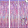 Melsan 3 Pack 3.2 x 8.2 ft Sparkling Pinkish Purple Tinsel Fringe Curtain Backdrop Glitter Decor for Birthdays, Bachelorette, Weddings, Photo Booth | Reusable Princess & Y2K Party Backdrop