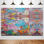 Colorful Graffiti Brick Wall Backdrop Banner - Abstract Street Art Photography Background for Hip Hop Party, 80s 90s Disco, Birthday Wedding Decor, Studio Props & Booth Supplies 98x65 Inch