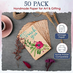 Wanderings Handmade Antique Deckle Edge Blank Cards - 4"x6" Package of 50 - Mixed Media Cards for Announcements Invitations Crafts - Thick Deckled Edge Paper 150 GSM Recycled Paper