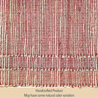 Chardin home Natural Jute Table Runner 13x48 Inch – Vintage Boho Rustic Table Decor – Handwoven Table Runner in Natural Jute and Red – Farmhouse Dining or Console Table Accent