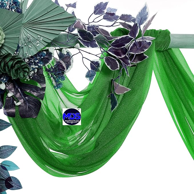 MDS Halloween Chiffon Draping Fabric - 2 Panel, 30" Wide x 20ft Long - Sheer Spooky Arbor & Canopy Drapery for Haunted House Backdrops, Party Ceilings, DIY Costumes & Themed Events - Green