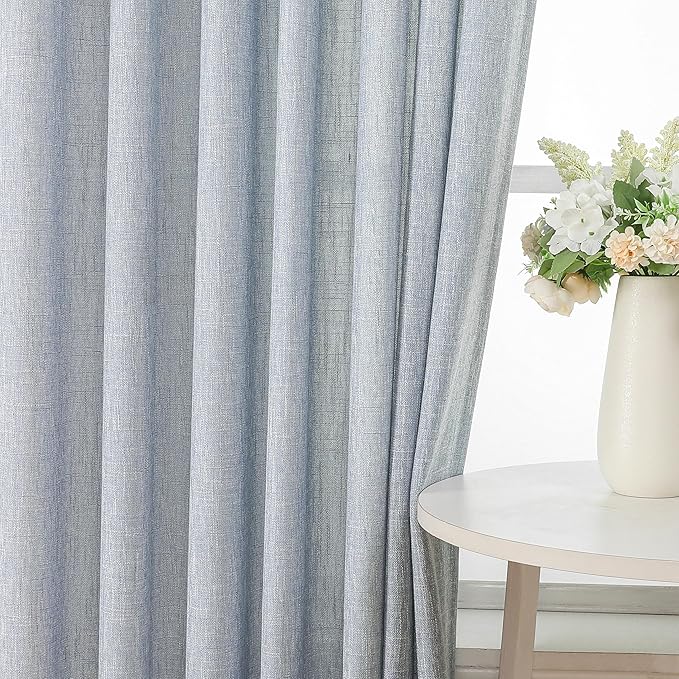 Vision Home Blue Pinch Pleated Semi Sheer Curtains Textured Light Filtering Window Curtains 102 inch for Living Room Bedroom Rayon Blend Chambray Blue Pinch Pleat Drapes with Hooks 2 Panels 40"Wx102"L