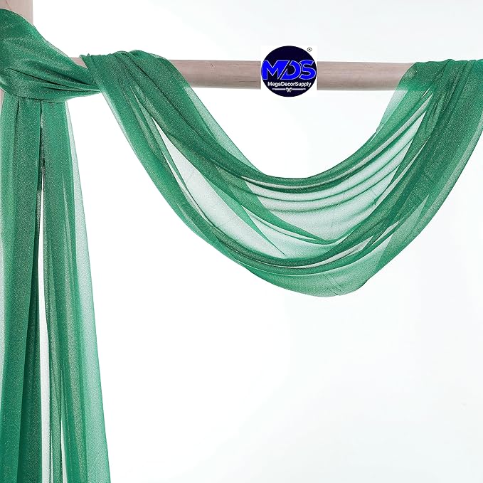 MDS Halloween Chiffon Draping Fabric - 2 Panel, 30" Wide x 40ft Long - Sheer Spooky Arbor & Canopy Drapery for Haunted House Backdrops, Party Ceilings, DIY Costumes & Themed Events - Emerald Green