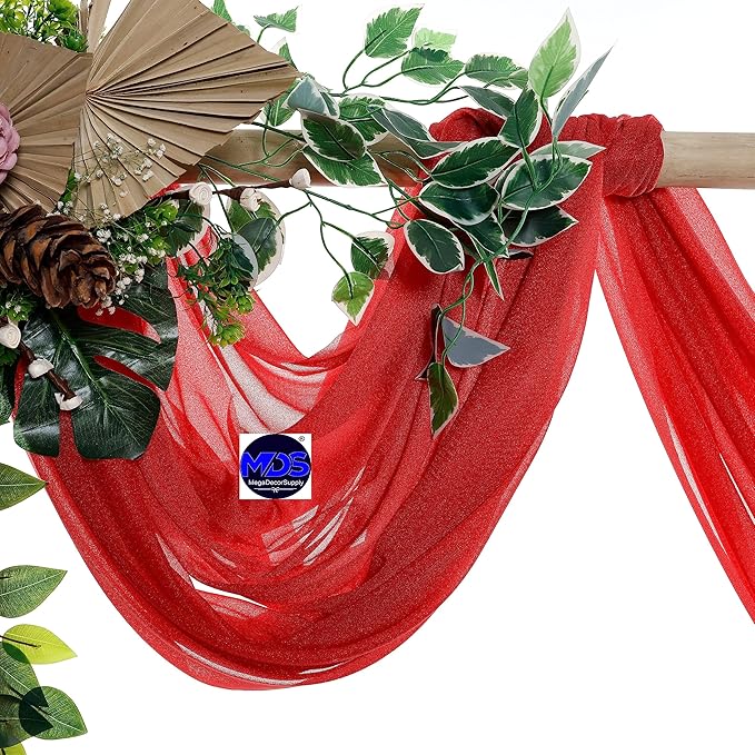 MDS Halloween Chiffon Draping Fabric - 2 Panel, 30" Wide x 75ft Long - Sheer Spooky Arbor & Canopy Drapery for Haunted House Backdrops, Party Ceilings, DIY Costumes & Themed Events - Red